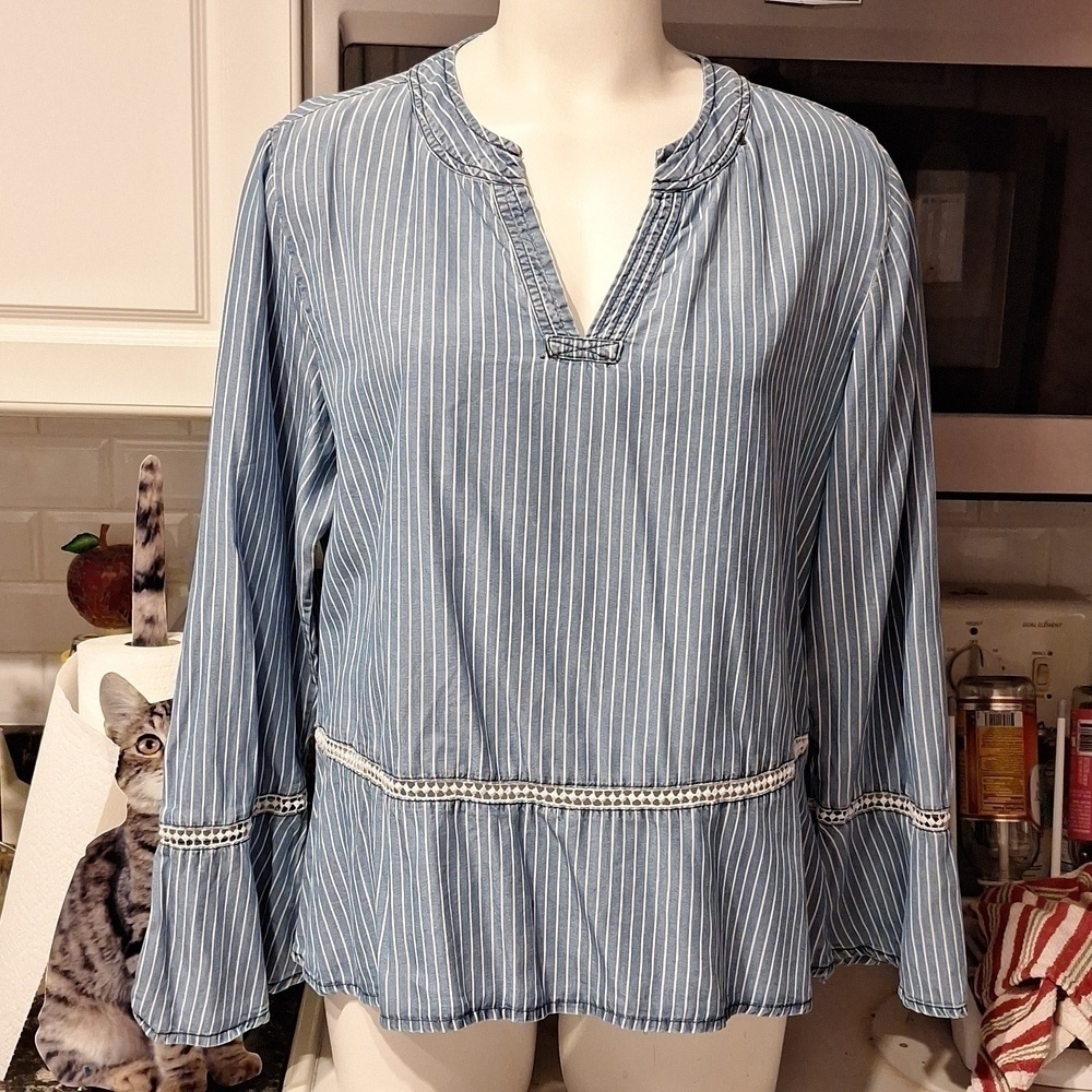 Womens Kim Roger's denim looking long sleeve regular size top XL